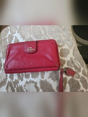 Coach Red Pebbled Leather Wristlet Clutch